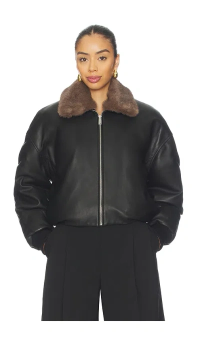 Eaves Norna Leather Bomber Jacket In Black