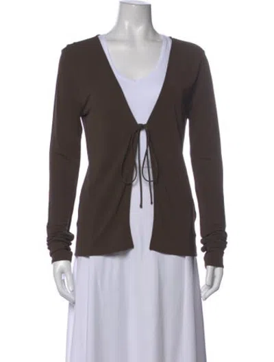 Pre-owned Eaves Open Front Long Sleeve Top In Brown