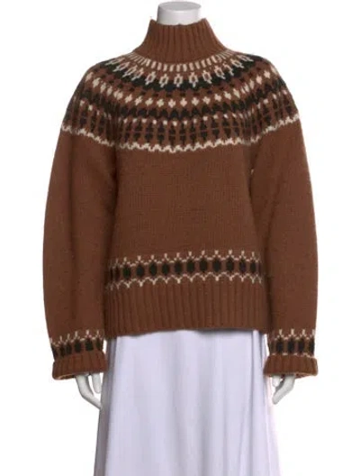 Pre-owned Eaves Patterned Mock Neck Sweater In Brown