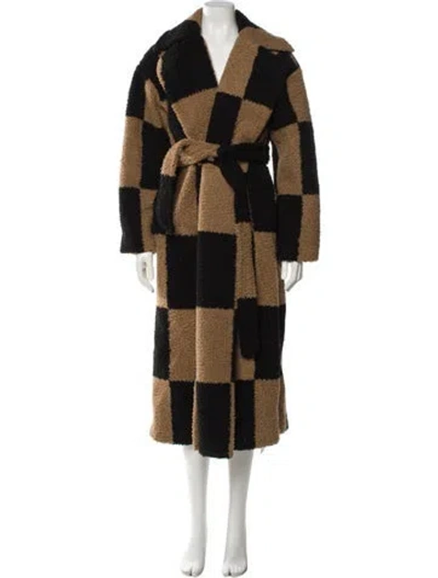 Pre-owned Eaves Plaid Print Faux Fur Coat In Neutral