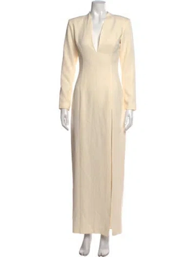 Pre-owned Eaves Plunge Neckline Long Dress In Neutrals