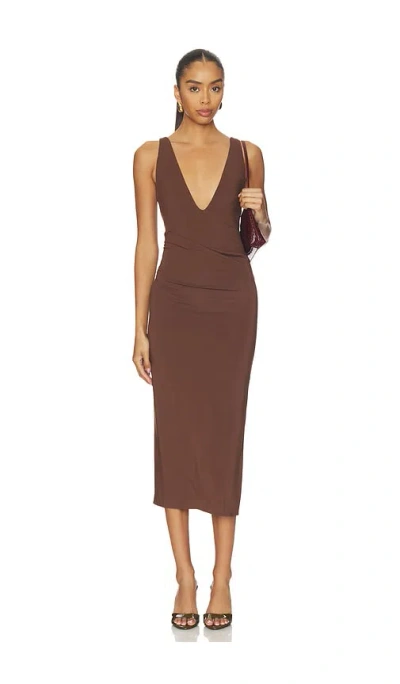 Eaves Prava Midi Dress In Brown