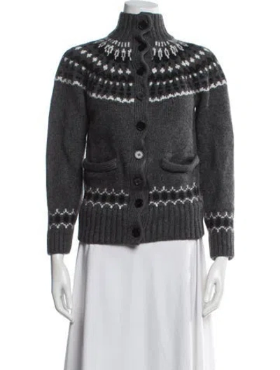 Pre-owned Eaves Printed Mock Neck Sweater In Grey