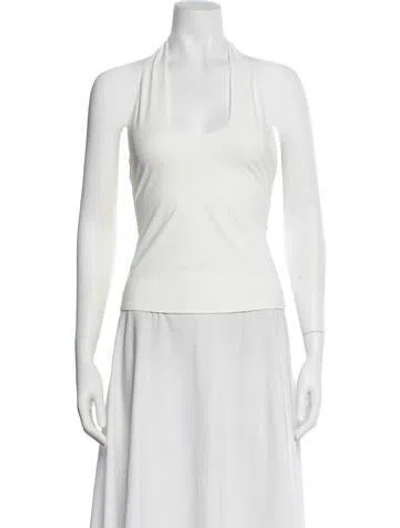 Pre-owned Eaves Scoop Neck Long Sleeve Top In White