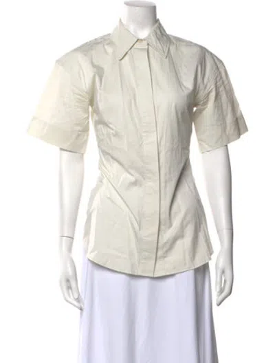 Pre-owned Eaves Short Sleeve Button-up Top In Neutrals