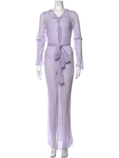 Pre-owned Eaves V-neck Long Dress In Purple