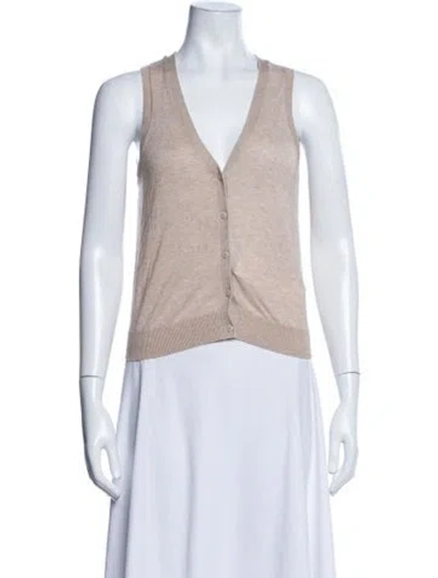 Pre-owned Eaves V-neck Sleeveless Button-up Top In Neutrals
