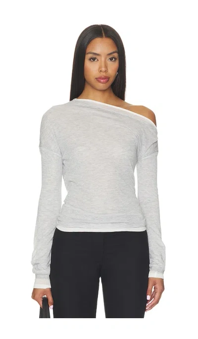 Eaves Wei Layered Assym Knit Top In Grey & Ivory