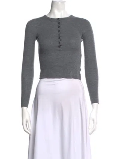 Pre-owned Eaves Wool Crew Neck Button-up Top In Grey