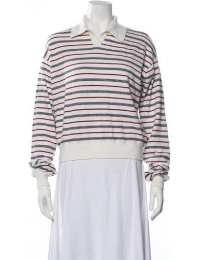 Pre-owned Eaves Wool Striped Sweater In White