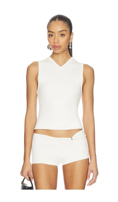 Eaves X Jasmine Tookes Susen Rib Knit V-neck Top In White