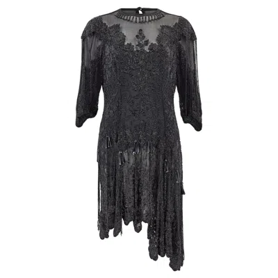 Pre-owned Eavis & Brown 1980s Eavis And Brown Couture Black Beaded Flapper Style Dress