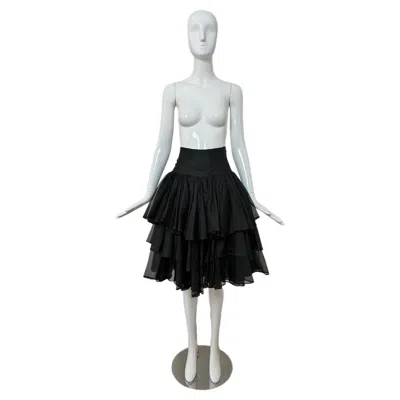Pre-owned Eavis & Brown 80's/90's Vintage Black Silk Tiered Knee Length Skirt