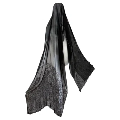 Pre-owned Eavis & Brown 90's Vintage Black Silk Hand-beaded Oversized Shawl Cape Veil