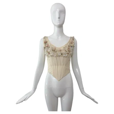 Pre-owned Eavis & Brown 90's Vintage Vanilla Silk Embellished Hard Boned Bridal Corset