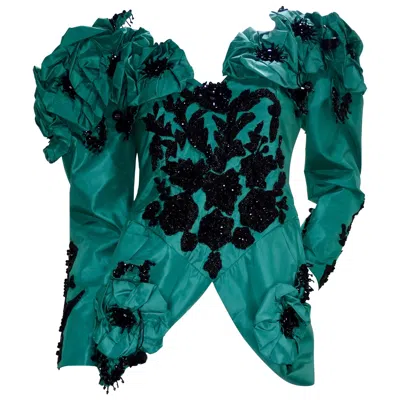 Pre-owned Eavis & Brown Embellished Green Silk Victorian Blouse