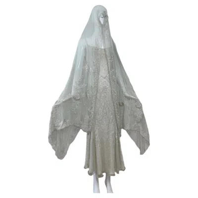 Pre-owned Eavis & Brown Les Habitudes 90's Couture Vintage Grey/blue Beaded Bridal Wedding Dress Shawl In Gray