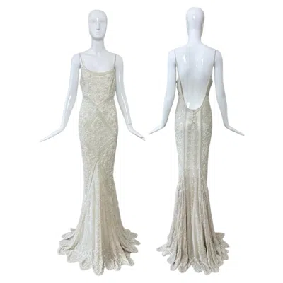 Pre-owned Eavis & Brown Les Habitudes 90's Vintage Couture Hand-beaded W. Pearls White Silk Bridal Gown
