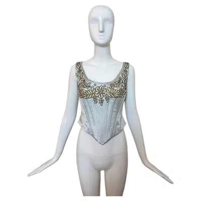 Pre-owned Eavis & Brown Les Habitudes 90's Vintage Pale Blue Silk Hard Boned Hand Beaded Corset Bustier
