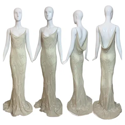 Pre-owned Eavis & Brown Les Habitudes 90's Vintage Silk Beaded Embroidered Bridal Gown Wedding Dress In Gray