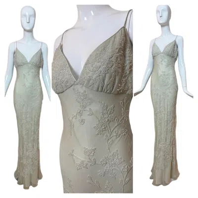 Pre-owned Eavis & Brown Les Habitudes 90's Vintage Silk Hand Beaded / Pearled Floral Gown In Gray