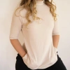 Eavolu Acadia-aspen Short Sleeve Mock-neck Top In Bone