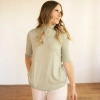 Eavolu Acadia-aspen Short Sleeve Mock-neck Top In Fern