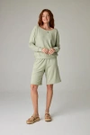 Eavolu Baikal Eco-luxe Fleece Off-shoulder Crop Top In Green