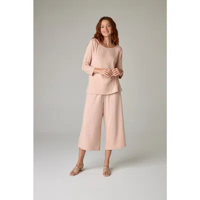 Eavolu Nasaya Eco-luxe Rib Bateau Neck 3/4 Length Sleeve Top In Pink