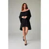 Eavolu Peyto Eco-luxe Rib Off-shoulder Flutter Tunic/dress In Black