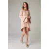 Eavolu Peyto Eco-luxe Rib Off-shoulder Flutter Tunic/dress In Pink