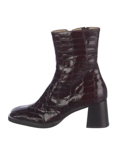 Pre-owned Eb By Miista Embossed Leather Animal Print Boots In Burgundy