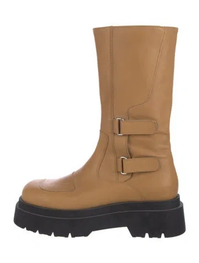 Pre-owned Eb By Miista Leather Colorblock Pattern Rain Boots In Yellow