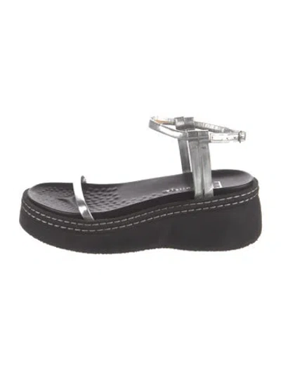 Pre-owned Eb By Miista Leather Colorblock Pattern Sandals In Black