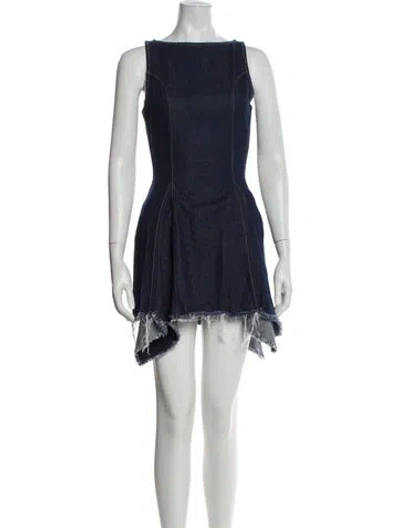 Pre-owned Eb Denim Bateau Neckline Mini Dress In Blue