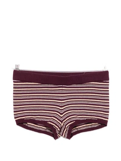 Eb Denim Camden Knitted Cotton-cashmere Mini Shorts In Burgundy