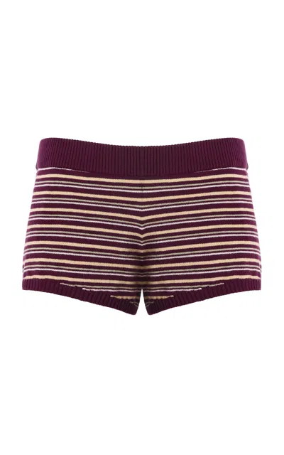 Eb Denim Camden Knitted Cotton-cashmere Mini Shorts In Burgundy
