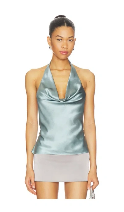 Eb Denim Cassia Silk Halter Top Dusty Blue Silk In Green