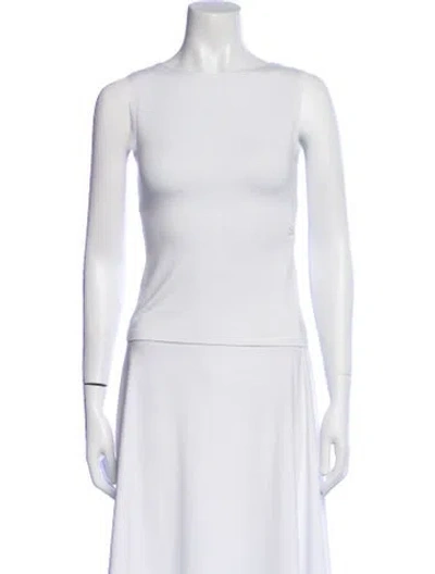 Pre-owned Eb Denim Cropped Denim Bustier Bateau Neckline Top W/ Tags In White