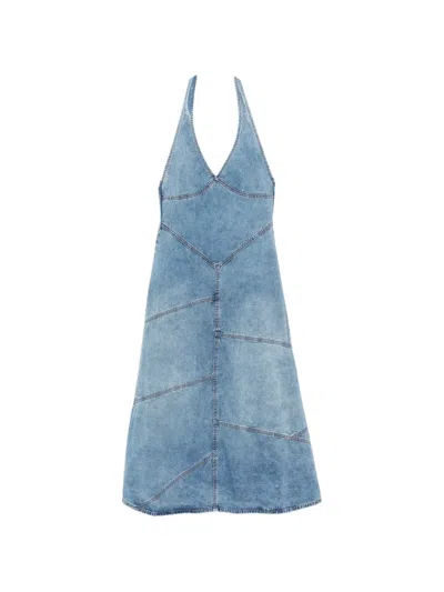 Eb Denim Delphi Pieced Halter Midi Dress In Blue