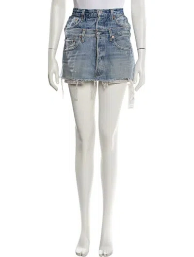 Pre-owned Eb Denim Distressed Accents Mini Skirt In Blue