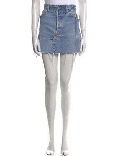 Pre-owned Eb Denim Distressed Accents Mini Skirt In Blue