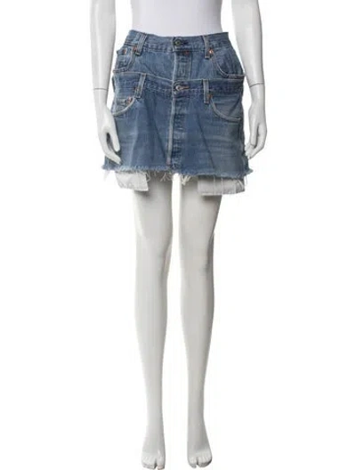 Pre-owned Eb Denim Distressed Accents Mini Skirt In Blue