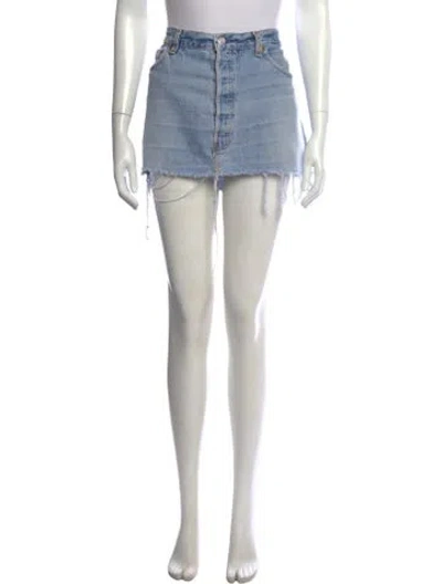 Pre-owned Eb Denim Distressed Accents Mini Skirt In Blue