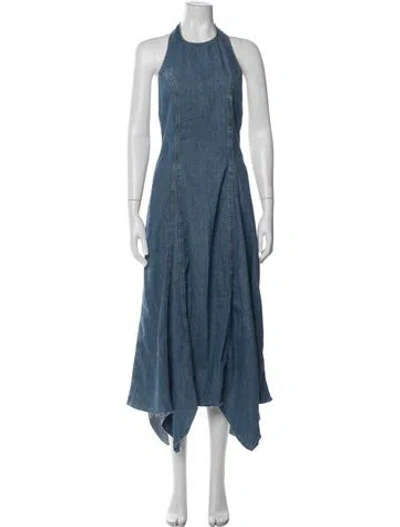 Pre-owned Eb Denim Halterneck Long Dress W/ Tags In Blue