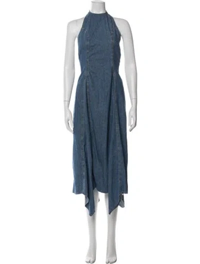 Pre-owned Eb Denim Halterneck Midi Length Dress In Blue