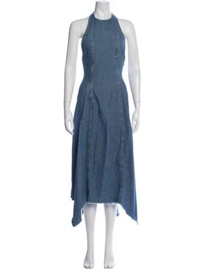 Pre-owned Eb Denim Halterneck Midi Length Dress In Blue