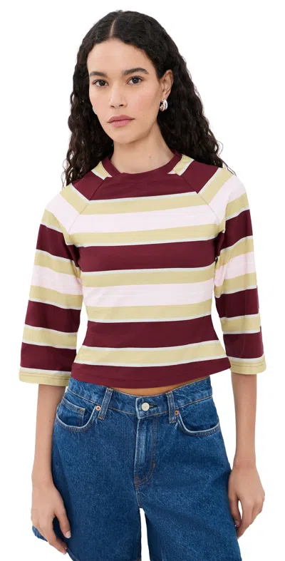 Eb Denim Kingsley Top Burgundy Soft Pink Stripe In Multi