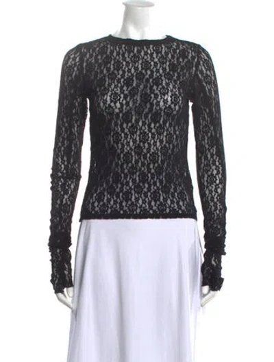 Pre-owned Eb Denim Lace Pattern Crew Neck Top In Black