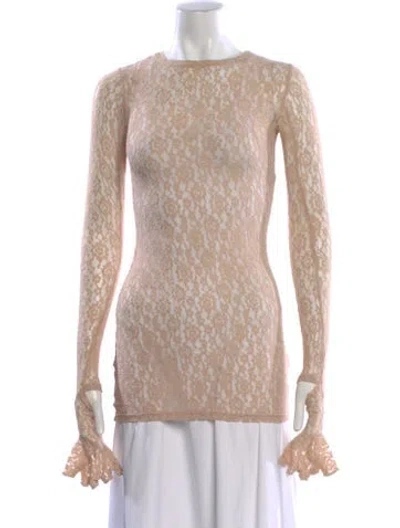 Pre-owned Eb Denim Lace Pattern Crew Neck Top In Neutral